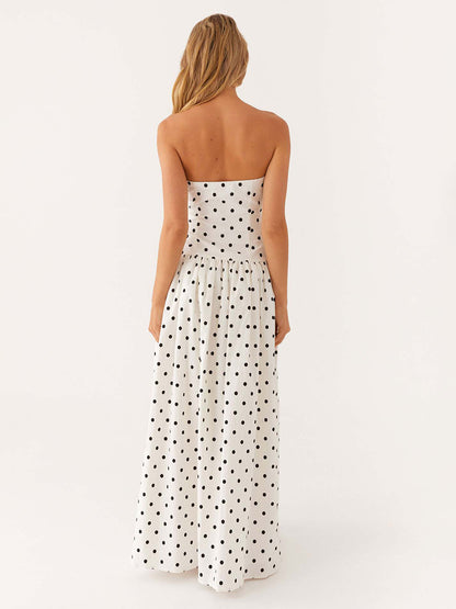 Strapless Printed Maxi Dress For Women - BoHo Bandeau Pleated Drop Waist Long Sundress - Summer Garden Party 2026