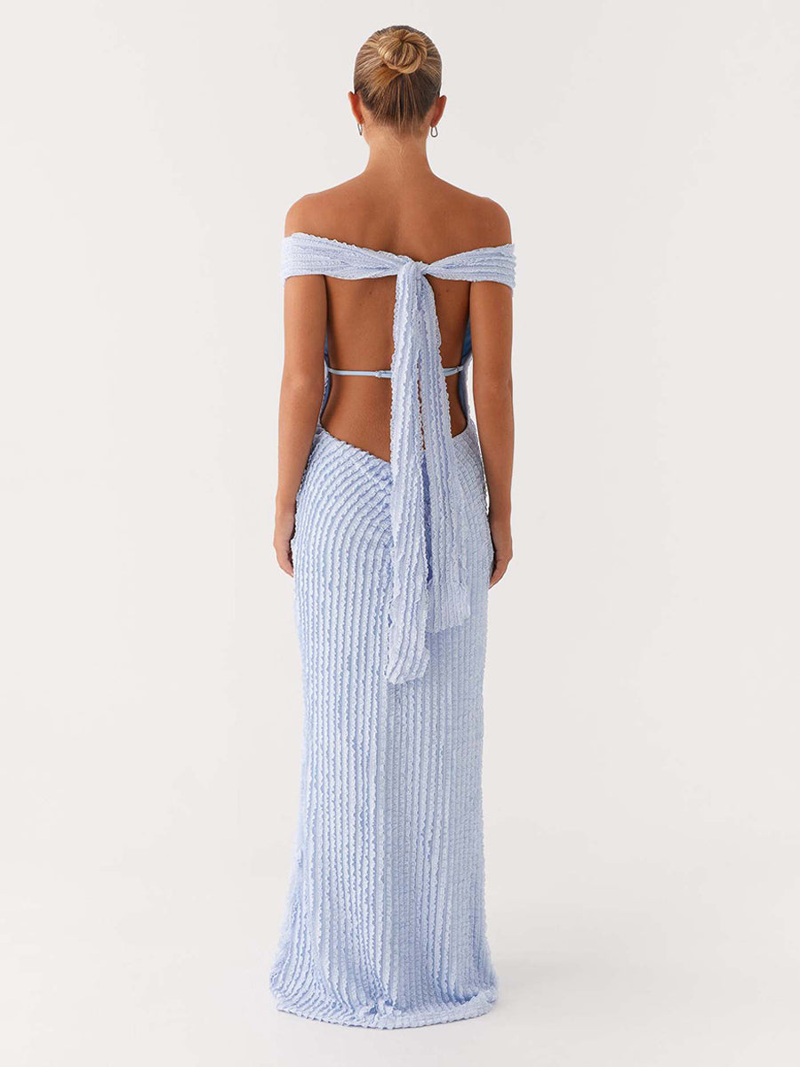 Off Shoulder Maxi Gown For Women - Textured Backless Bodycon Mermaid Dress - Summer Evening Wedding Guest 2026