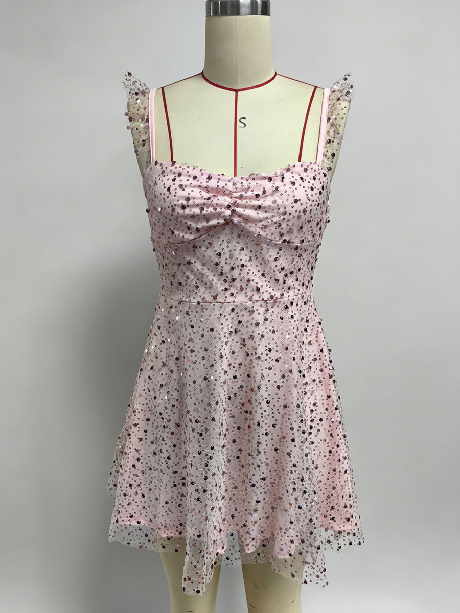 Sequin Tulle Mini Dress For Women - Sweetheart Neck Lace Up Back Sleeveless A-Line Sun Dress - Summer Birthday Party 2026