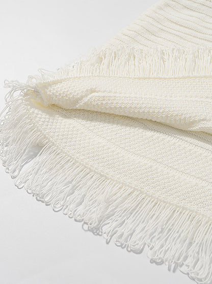 2-Piece Sets Women's Clothing Skirt Set White Elegant Fringe Turndown Long Sleeves Sets