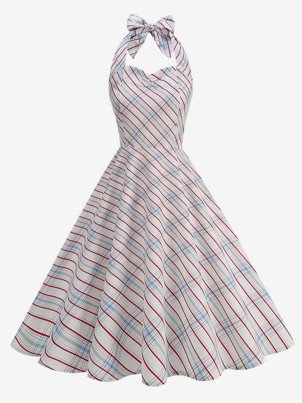 Chic Fitted Blue Plaid Gown With A Line Skirt Perfect For Summer Parties