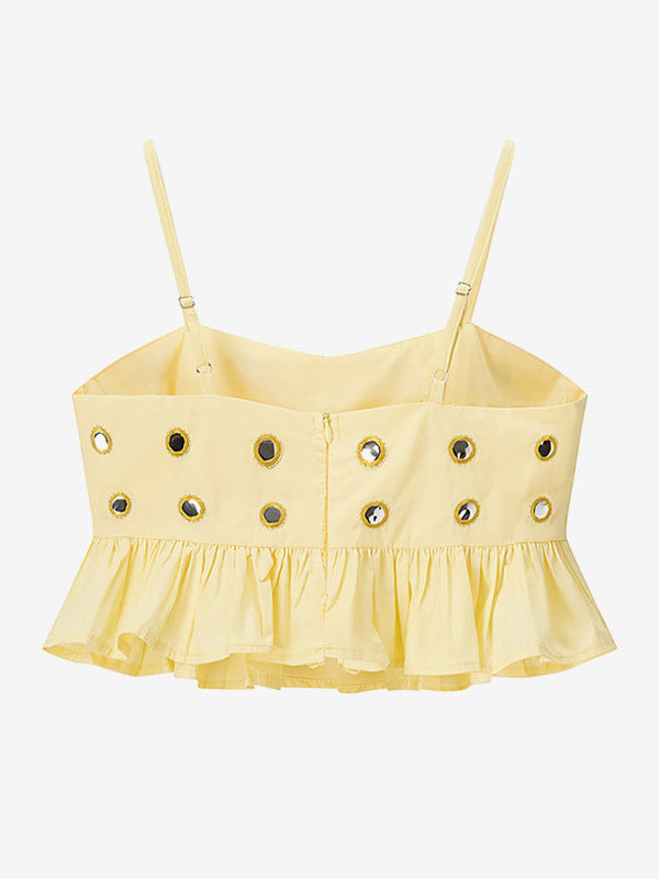2-Piece Sets Skirt Set Yellow Elegant Straps Neck Pleated Sleeveless Sets
