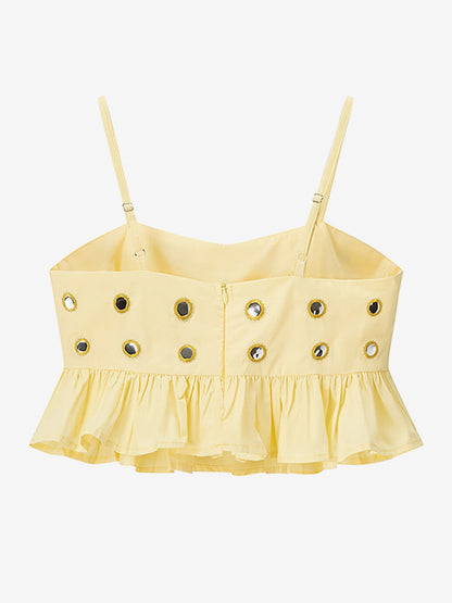 2-Piece Sets Skirt Set Yellow Elegant Straps Neck Pleated Sleeveless Sets
