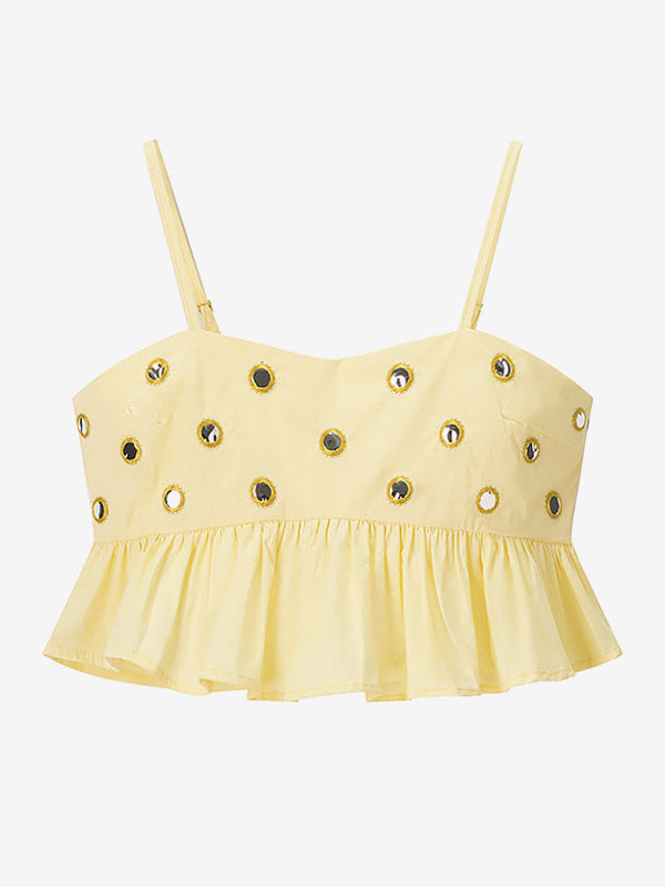 2-Piece Sets Skirt Set Yellow Elegant Straps Neck Pleated Sleeveless Sets