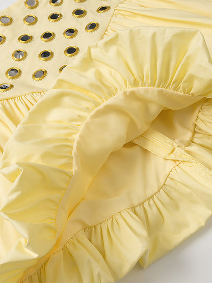 2-Piece Sets Skirt Set Yellow Elegant Straps Neck Pleated Sleeveless Sets