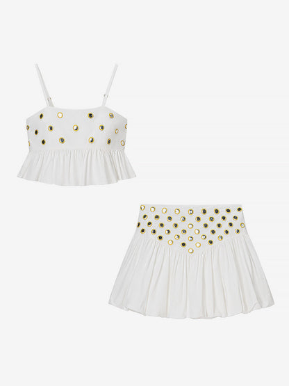 2-Piece Sets Skirt Set Yellow Elegant Straps Neck Pleated Sleeveless Sets