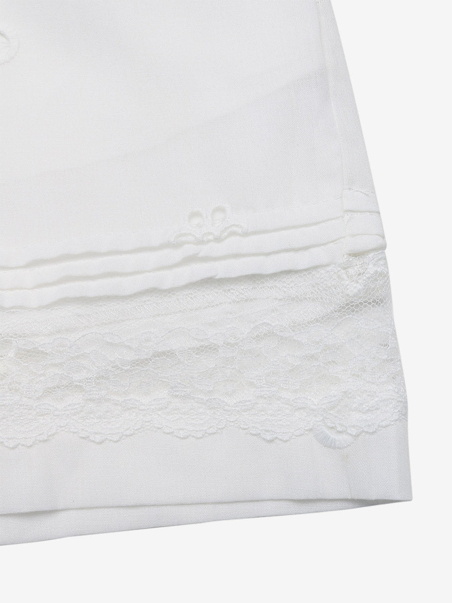 Women's White Elastic Waist Shorts With Floral Embroidery Lace Trim Casual Loose Summer Shorts