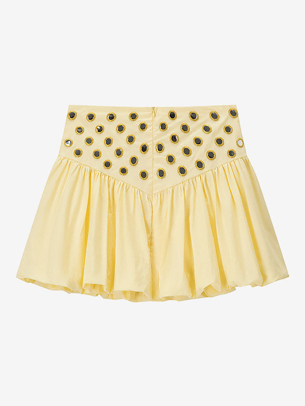 2-Piece Sets Skirt Set Yellow Elegant Straps Neck Pleated Sleeveless Sets