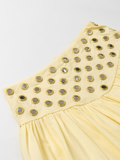 2-Piece Sets Skirt Set Yellow Elegant Straps Neck Pleated Sleeveless Sets