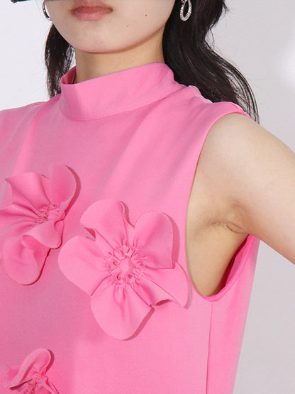 Pink Sleeveless Maxi Dress With 3D Floral Embellishments