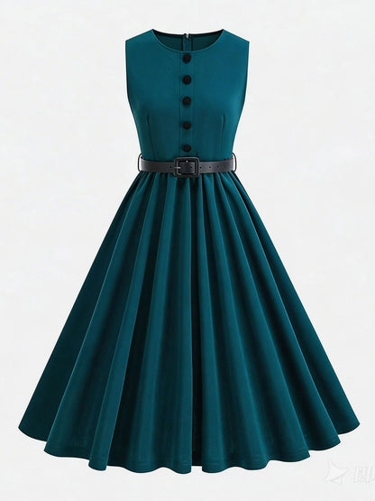 Vintage Chic Red Fitted Waist Midi Dress
