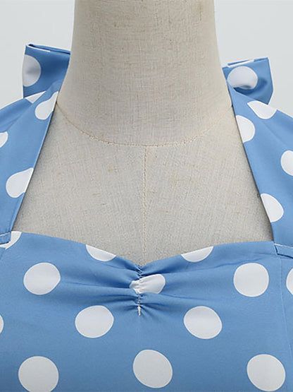 Vintage Chic Pink Polka Dot Halter Midi Dress