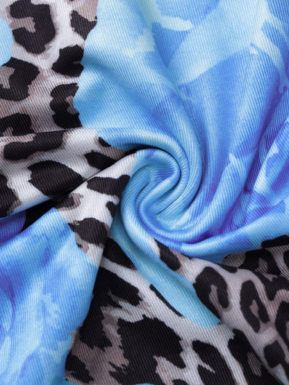 Blue Leopard Print Strapless Maxi Dress For Women Bold Street Style