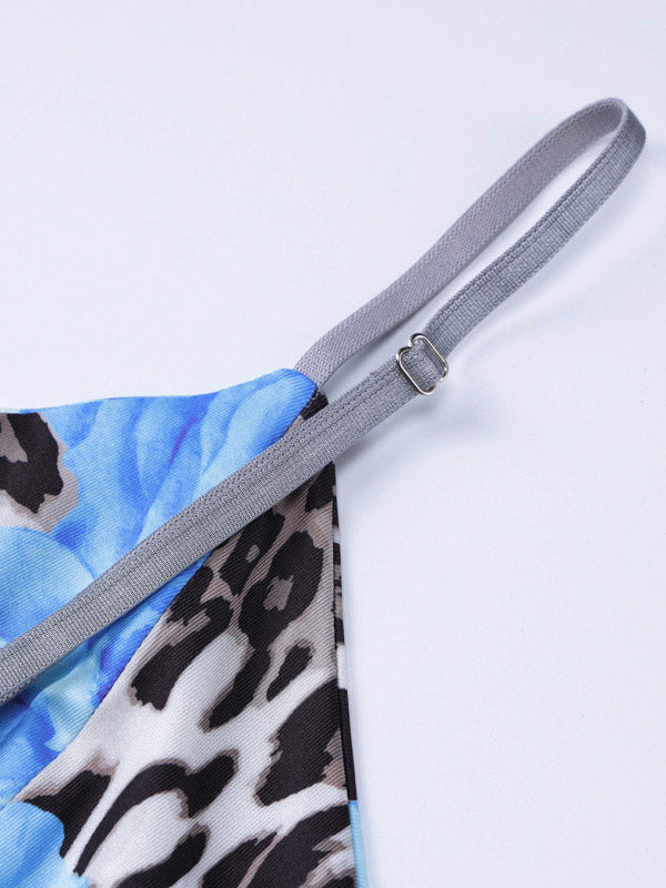 Blue Leopard Print Strapless Maxi Dress For Women Bold Street Style