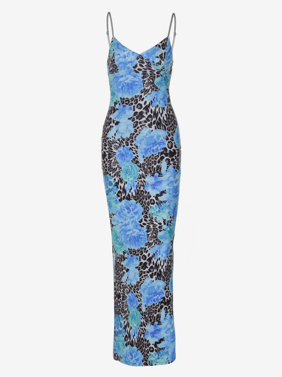 Blue Leopard Print Strapless Maxi Dress For Women Bold Street Style