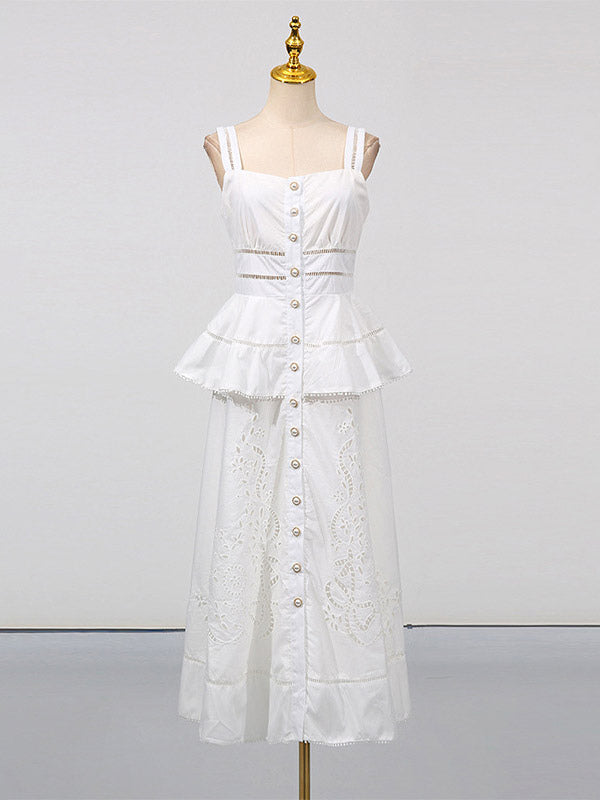 Chic Fitted White Maxi Gown With Lace Detail Perfect For Formal Events