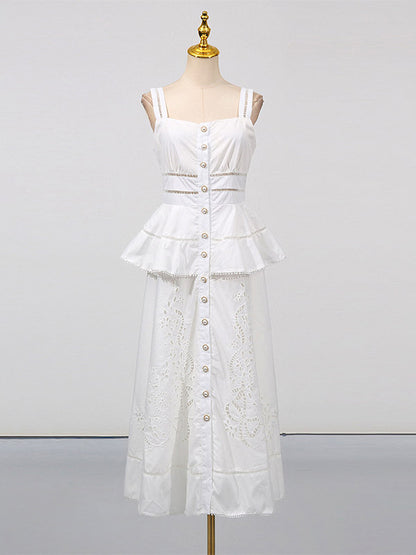 Chic Fitted White Maxi Gown With Lace Detail Perfect For Formal Events