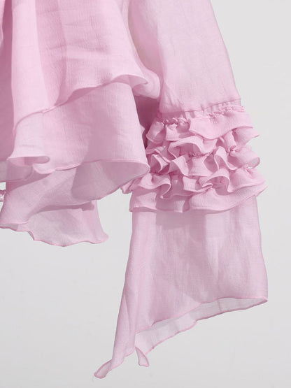 Chic Fitted Pink Gown With Layered Ruffle Perfect For Summer