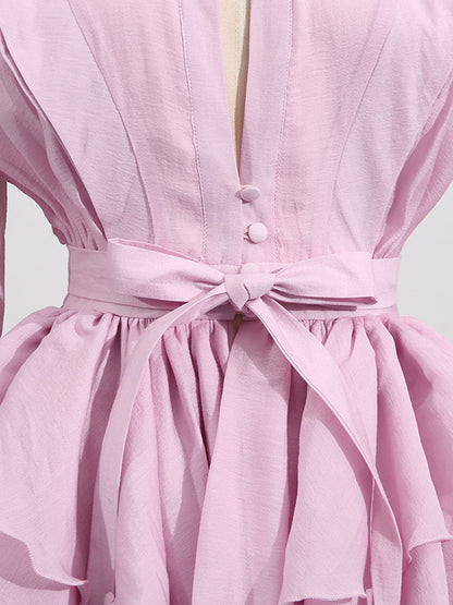 Chic Fitted Pink Gown With Layered Ruffle Perfect For Summer