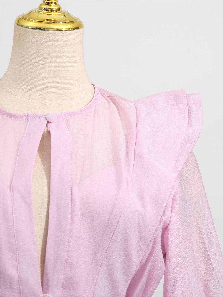 Chic Fitted Pink Gown With Layered Ruffle Perfect For Summer
