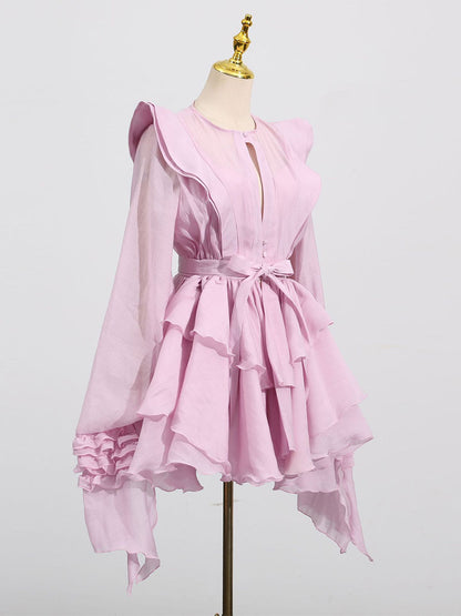 Chic Fitted Pink Gown With Layered Ruffle Perfect For Summer