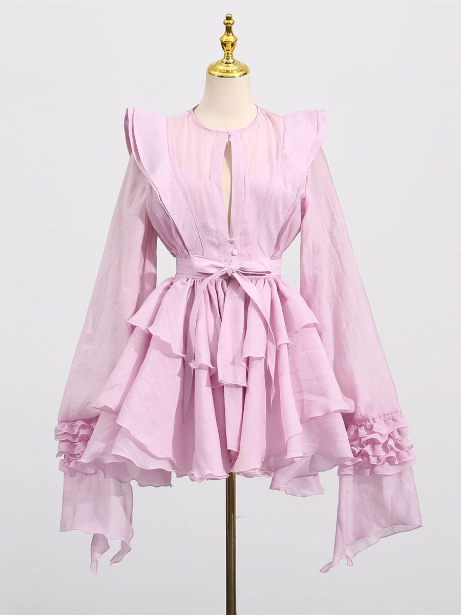 Chic Fitted Pink Gown With Layered Ruffle Perfect For Summer