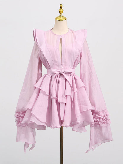 Chic Fitted Pink Gown With Layered Ruffle Perfect For Summer