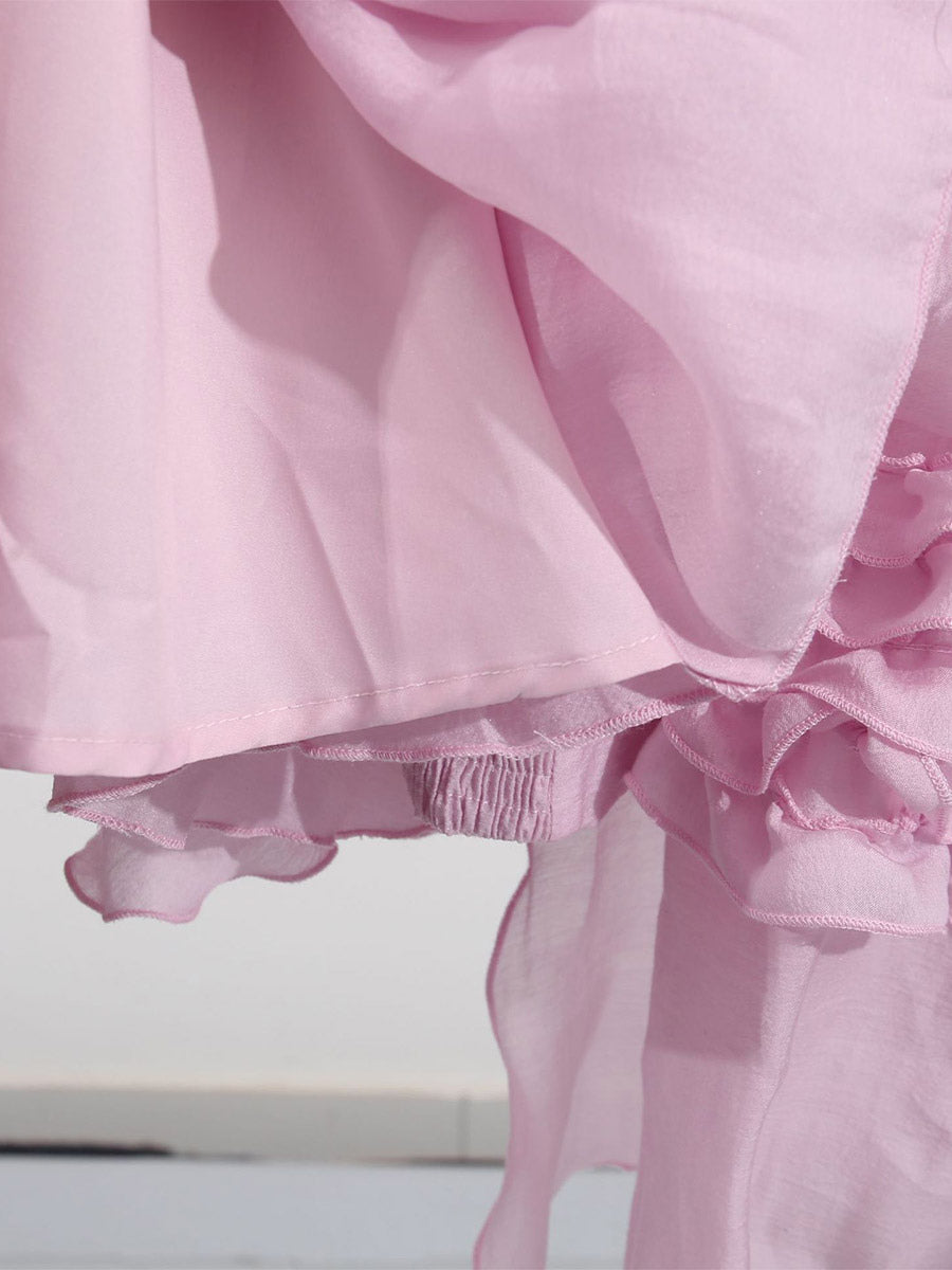 Chic Fitted Pink Gown With Layered Ruffle Perfect For Summer