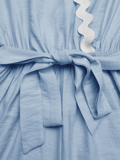 Jumpsuits Blue V-Neck Half Sleeves Strapless Viscose Straight Summer Playsuit