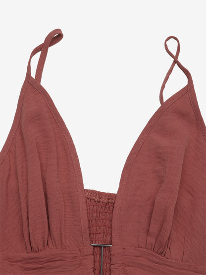 Women's Dusty Rose V Neck Spaghetti Strap Tiered Maxi Dress Sleeveless Flowy Summer Beach Dress