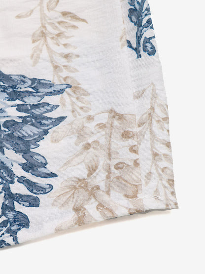 Women's White Blue Leaf Print Square Neck Maxi Dress Smocked Ruffle Sleeve Tiered Casual Summer Dress