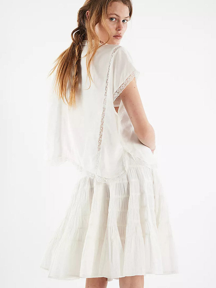 Skirts White Natural Waist Chic Pleated Women's Bottoms