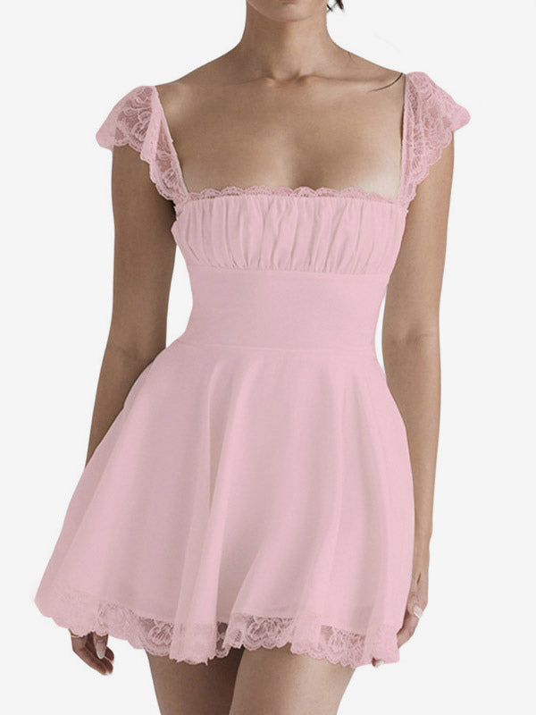Date Night Dress Mini Lace Sleeveless Straps Neck Casual Black Summer Dress