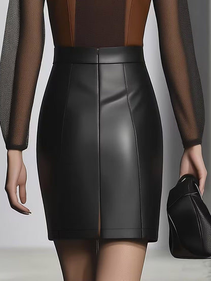 Skirts Black PU Leather Natural Waist Chic Spring Short Women's Bottoms