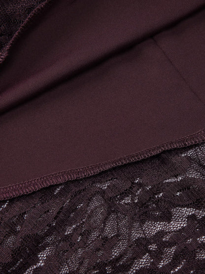Deep Brown Ruched Lace Halter Mini Dress For Women Bold Casual Style
