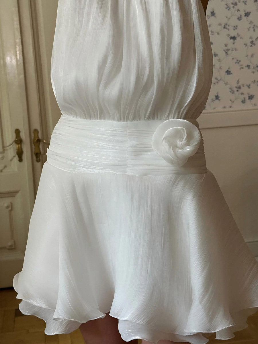 Flattering White Halter Mini Dress Ideal For Casual Outings