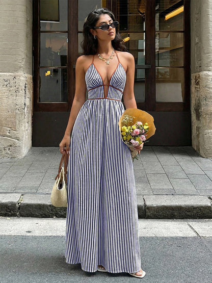 Vacation Dresses Maxi Backless Sleeveless V-Neck Cap Sleeves Sexy Burgundy Summer Dresses