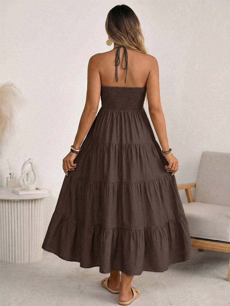 Vacation Maxi Dresses Lace Up Sleeveless Backless V-Neck Sweet Green Summer Dress