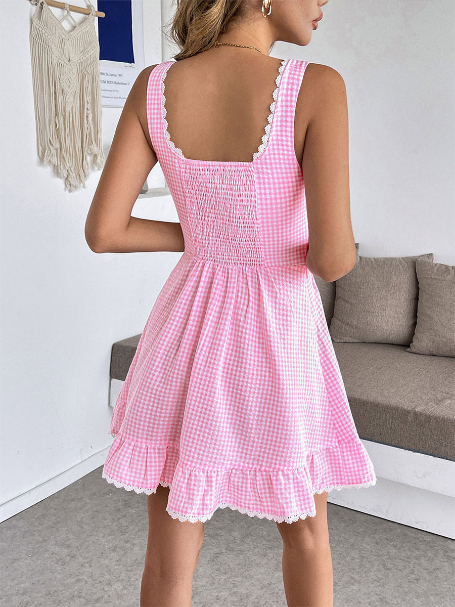 Date Night Dresses Mini Lace Up Sleeveless Backless Blue Knee Length Summer Dress