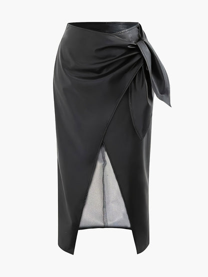Skirts Black Raised Waist PU Leather Sexy Summer Mid-calf Length Women's Bottoms