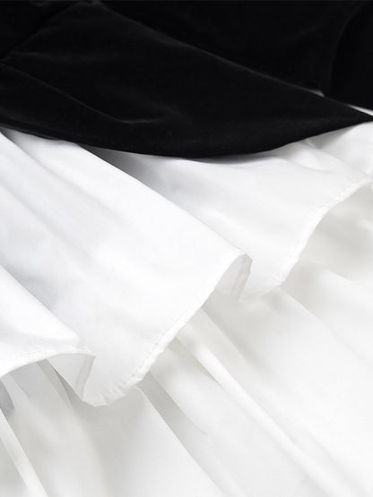 Date Night Dresses Faux Two-Piece Mini Ruffled Long Sleeves Two-Tone Chic Black Dress