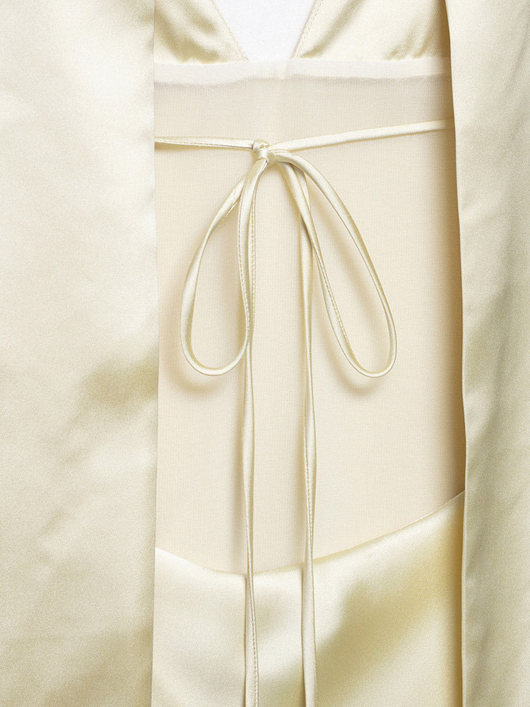 Creamy White Halter Neck Satin Maxi Dress For Women Elegant Formal Style