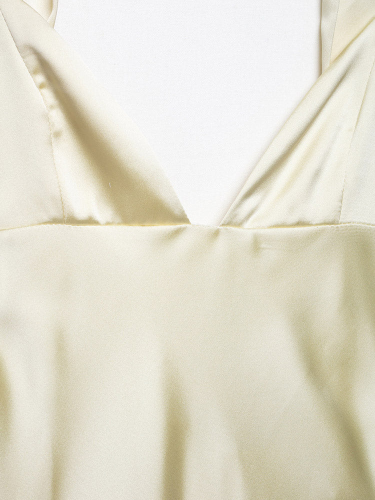 Creamy White Halter Neck Satin Maxi Dress For Women Elegant Formal Style