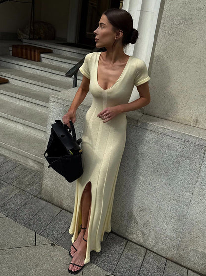 Soft Pink V Neck Knit Maxi Dress For Women Elegant Daily Style