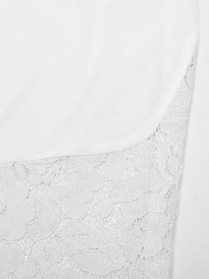 White Lace Panel Slip Maxi Dress For Women Elegant Evening Style
