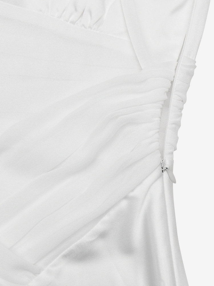Ivory V Neck Satin Maxi Dress For Women Elegant Formal Style