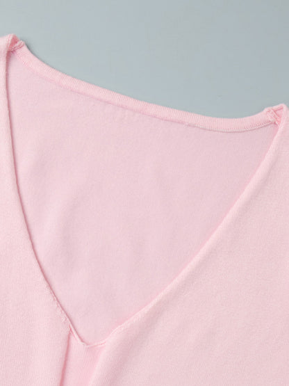 Soft Pink V Neck Knit Maxi Dress For Women Elegant Daily Style