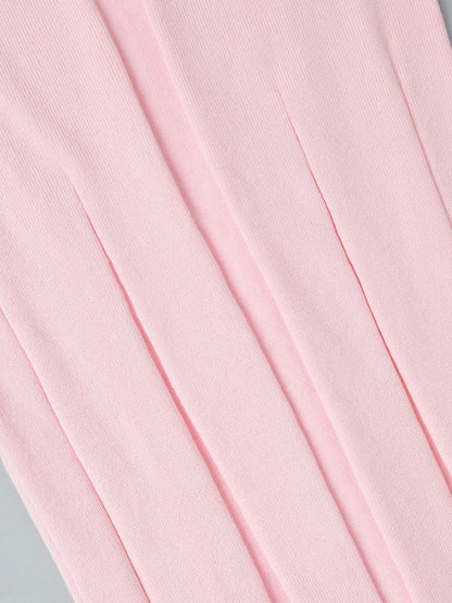 Soft Pink V Neck Knit Maxi Dress For Women Elegant Daily Style