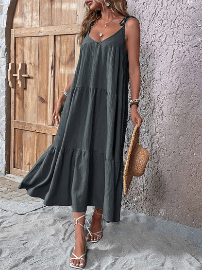 Vacation Dresses Lace Up Sleeveless Sweet Green Maxi Summer Dress