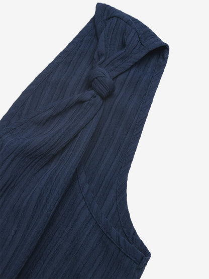 Jumpsuits Blue V-Neck Sleeveless Buttons Backless Wide Summer Playsuit